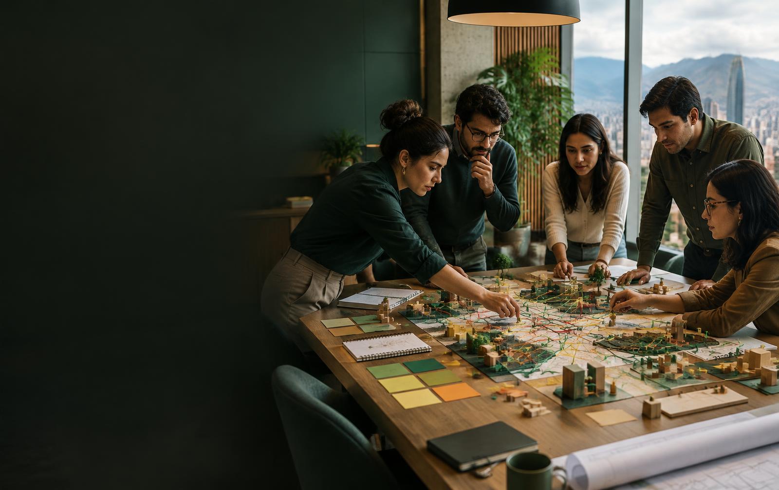 Consultores diseñando soluciones para un sistema organizacional